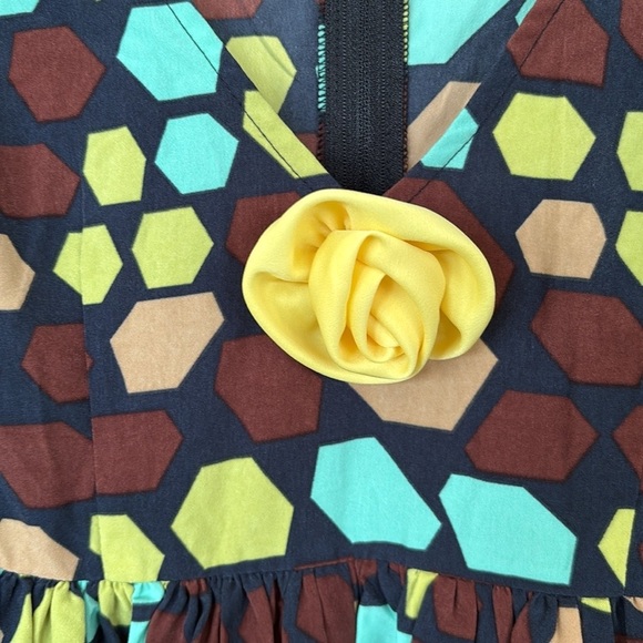 Brand New Unique Vintage Smak Parlour Brown Yellow Geometric 70s Mod Dress - Picture 8 of 15